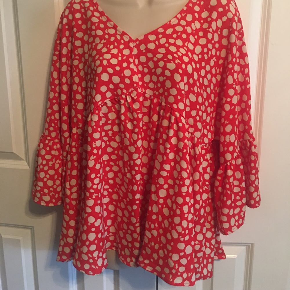 NWOT red (orangy) flutter sleeves top